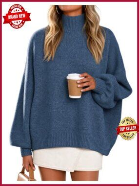 Women's Turtleneck Oversized Long Sleeve Pullover Sweater Fuzzy Knit